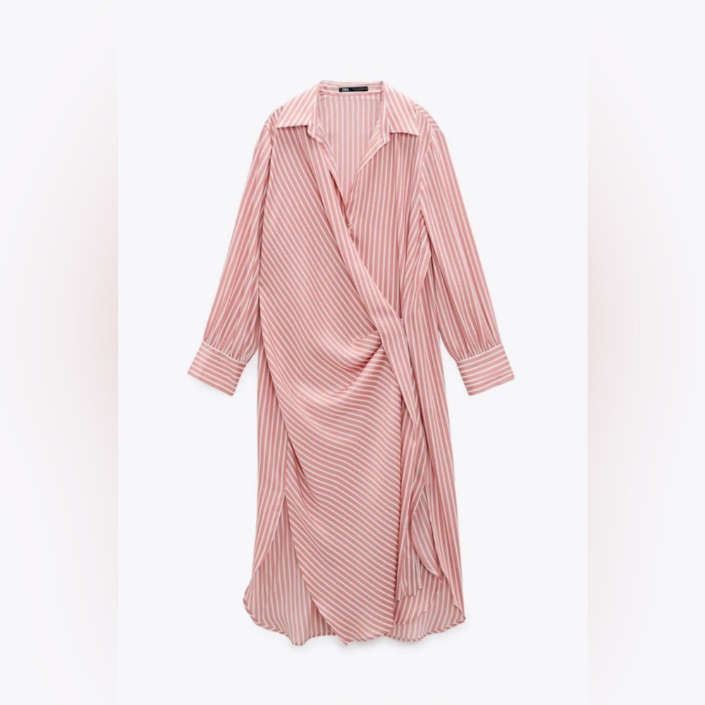 Zara Silk Pink Striped Long Sleeve Dress - Picture 2 of 4